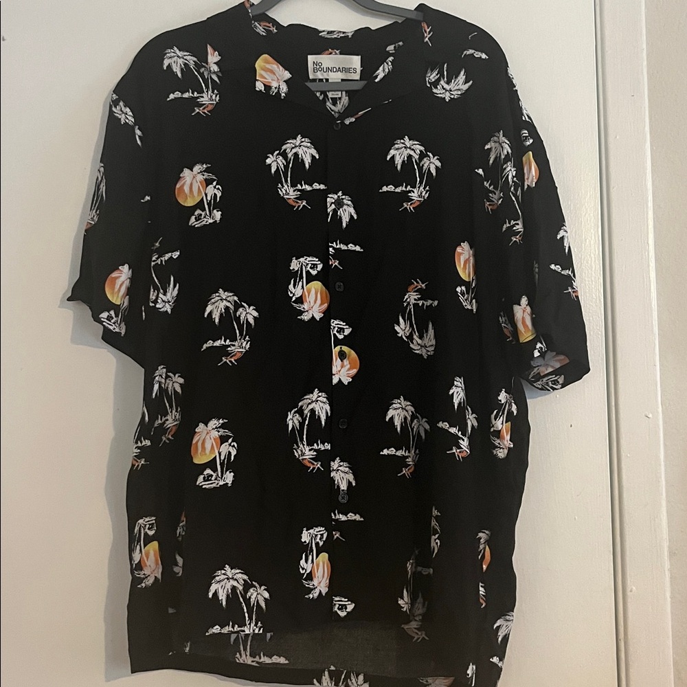 No Boundaries Black Shirt with Tropical Print